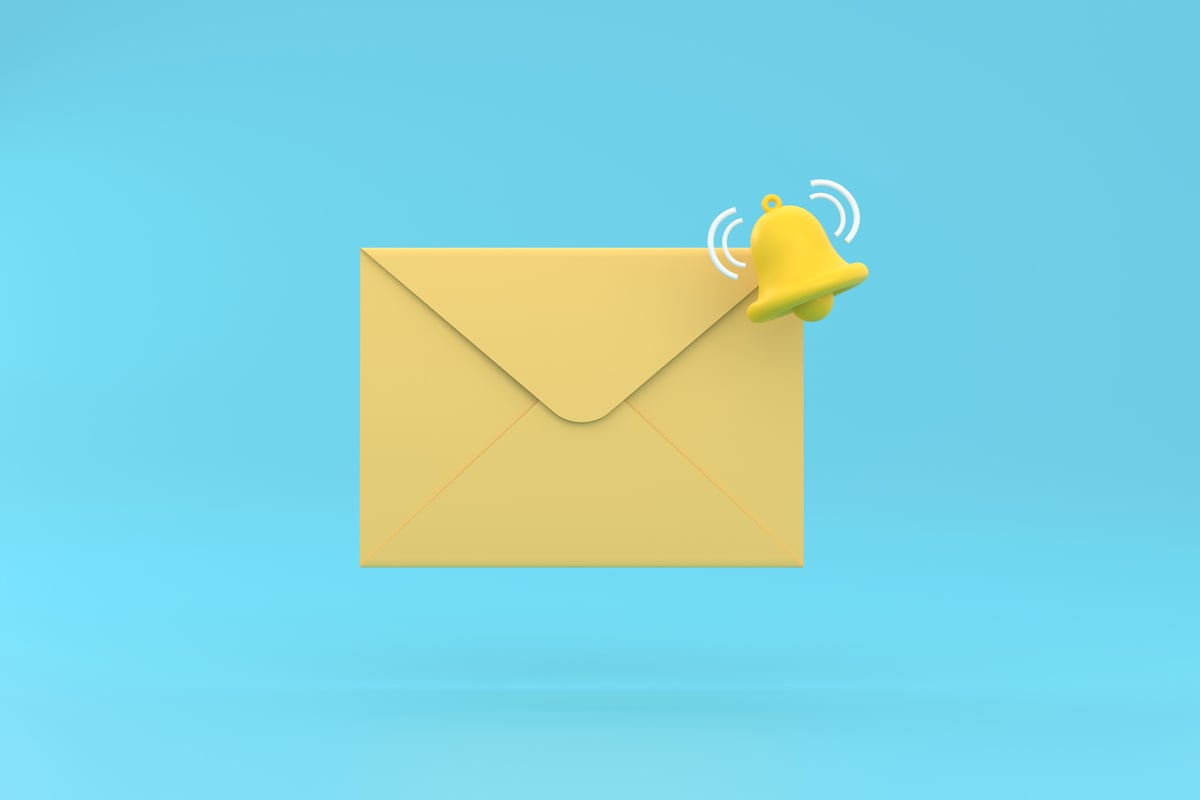 envelope with bell notification. new email message notice icon.